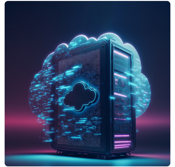 A giant computer surrounded by a cloud